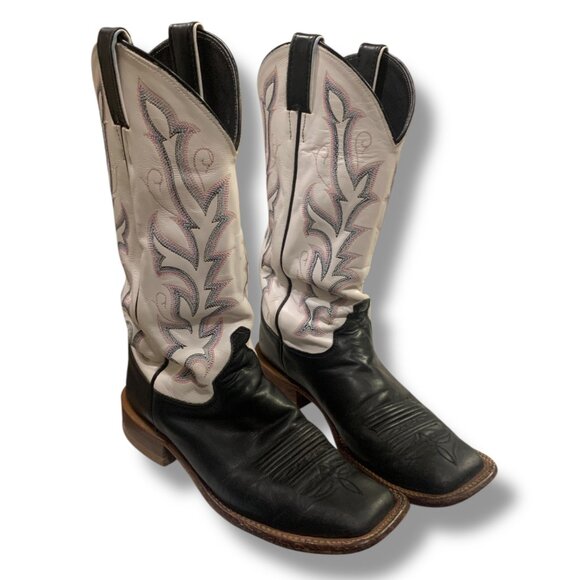 Justin BRL313 Women's Bent Rail Western Boot Black Burnished Calf Foot Size 8B - Picture 1 of 10